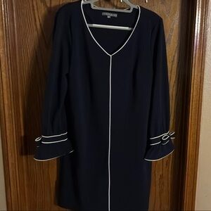 Dressbarn Navy and White Long Sleeve Dress